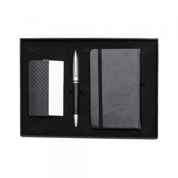 Kit Executivo 3 Peças com Porta-Cartão, Caneta e Caderneta