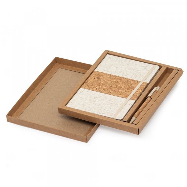 Kit Ecológico Caderneta A5 em Linho e Caneta Personalizado 