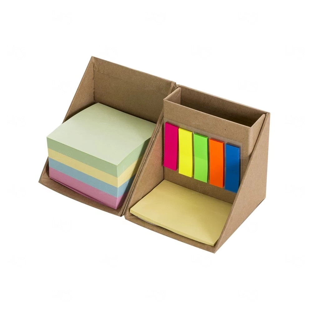 Bloco Cubo com Autoadesivos e Porta Caneta Personalizado Kraft