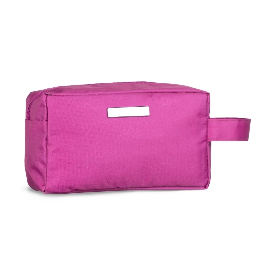 Nécessaire em PVC com Plaquinha Metálica Personalizada Rosa Escuro