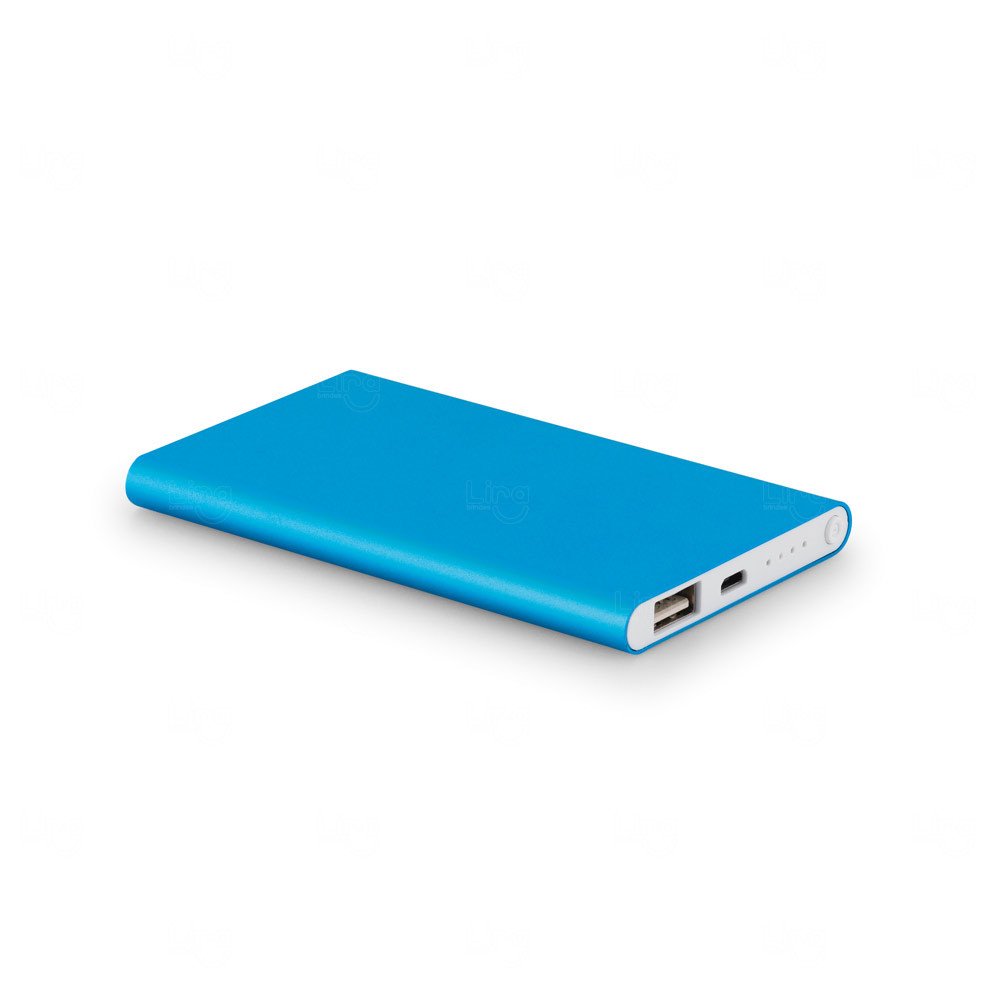 Power Bank Portátil Slim Colorido Personalizado -  4.400 mAh Azul Claro