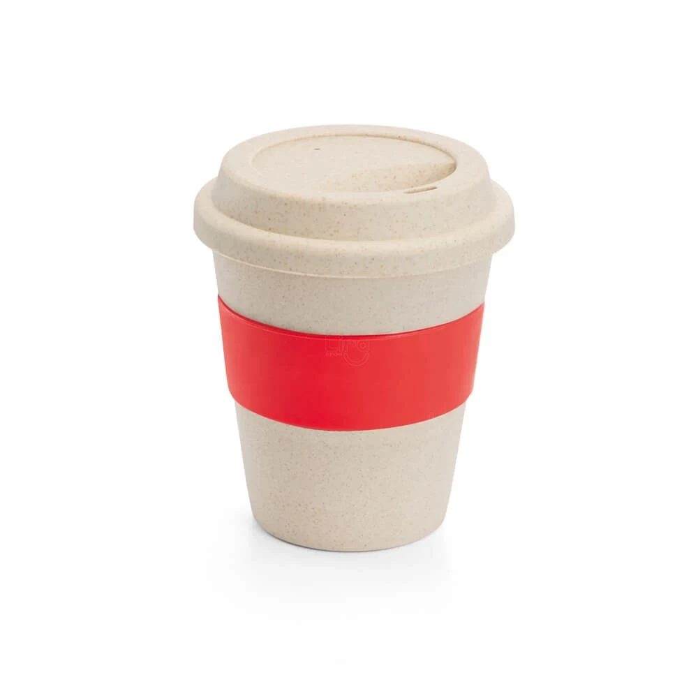 Copo de Viagem em Fibra de Bambu 380ml Personalizado Vermelho