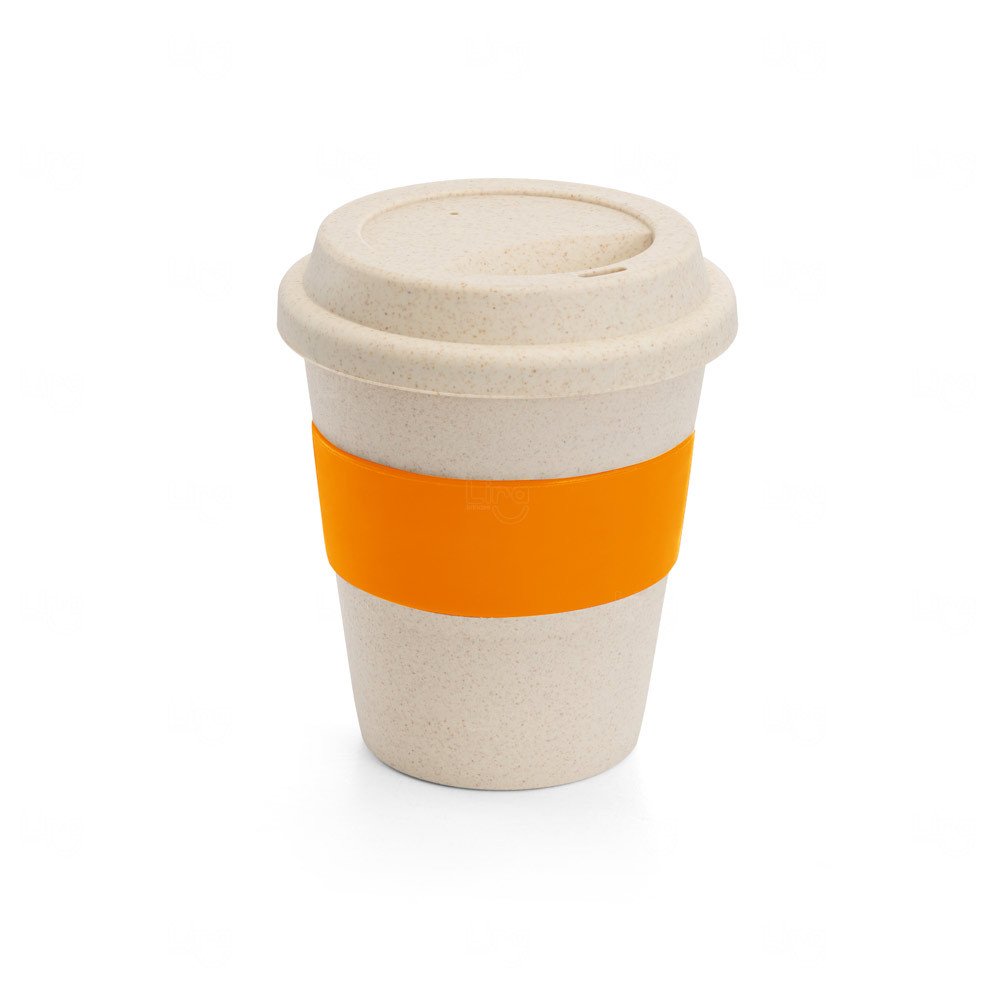 Copo de Viagem em Fibra de Bambu 380ml Personalizado Laranja