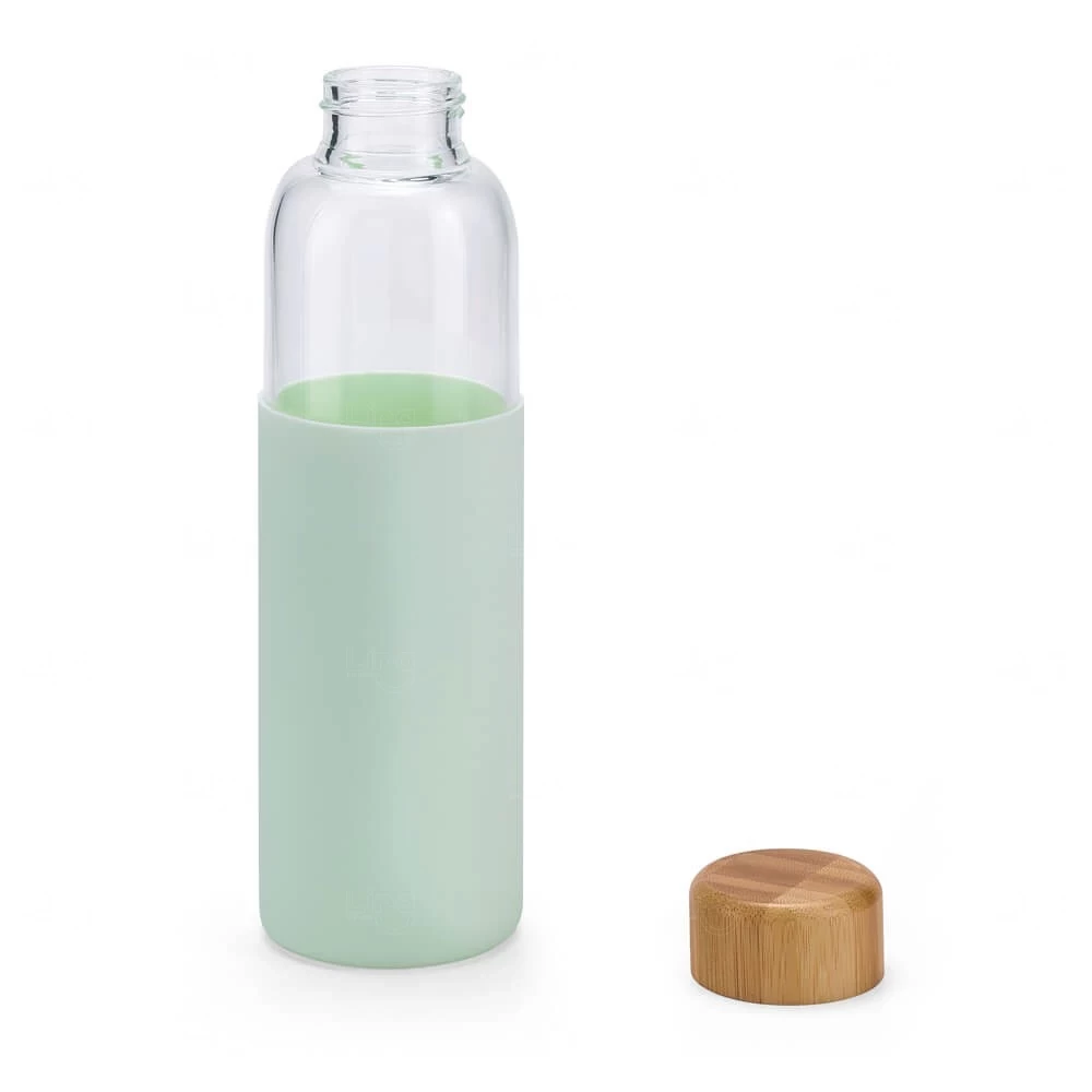Garrafa de Vidro 600ml com Tampa de Bambu Personalizada 