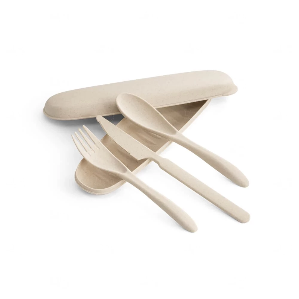 Talheres em Fibra de Bambu com Estojo Personalizado Natural