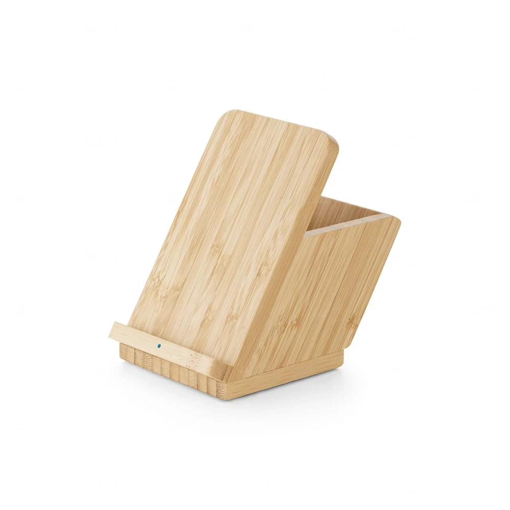 Base Carregador Wireless em Bambu com Porta Canetas Personalizado Natural