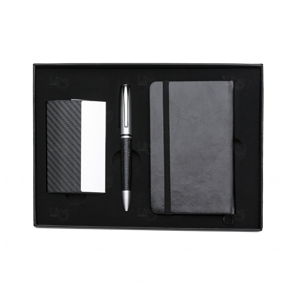 Kit Executivo 3 Peças com Porta-Cartão, Caneta e Caderneta 