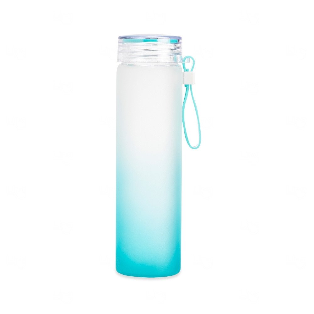 Garrafa de Vidro Jateada Personalizada - 450ml Azul Claro