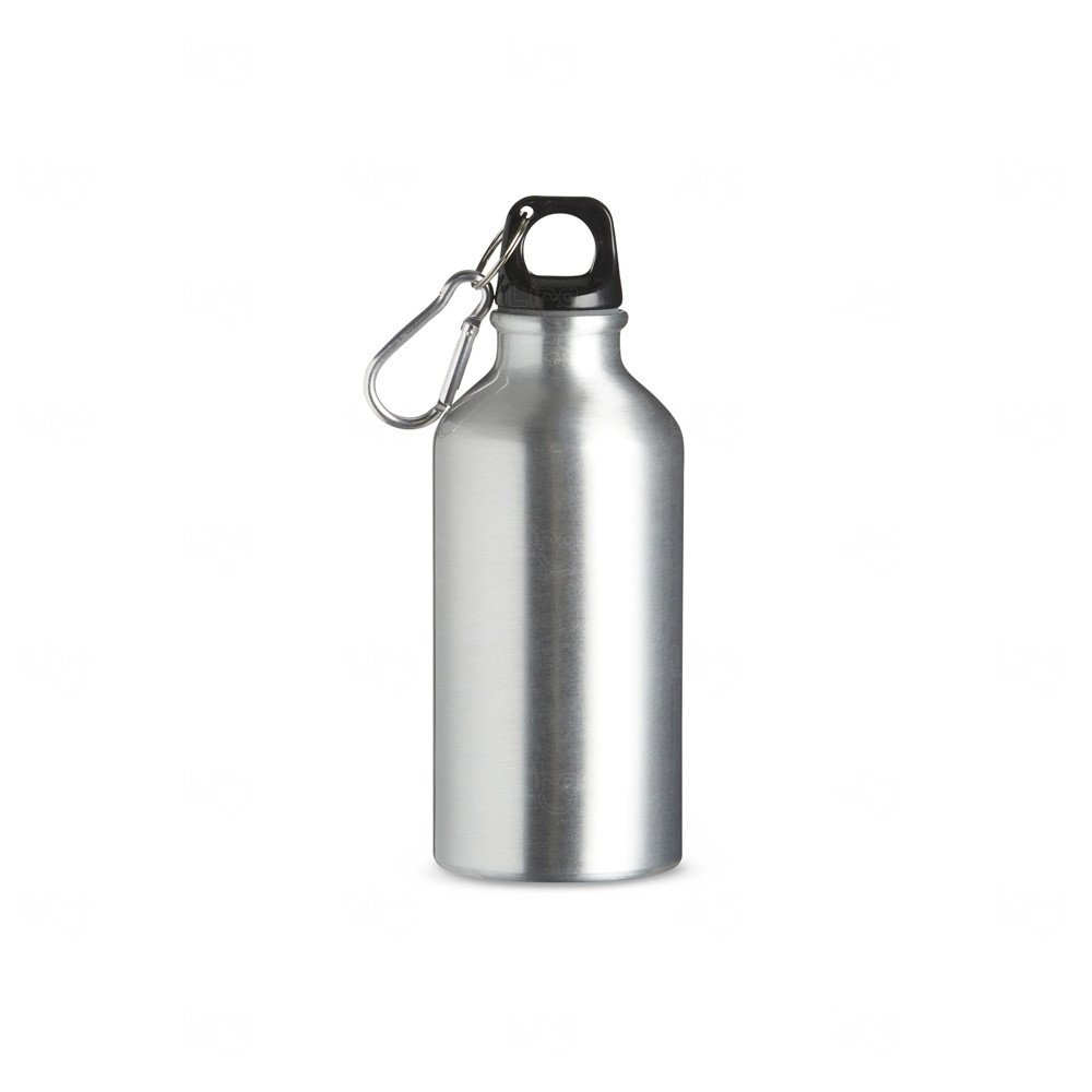 Garrafa Alumínio 420ml com Mosquetão Personalizado Prata