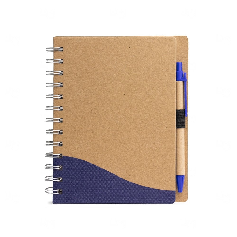 Caderno Ecológico com Caneta Personalizado - 18 x 14,6 cm Azul