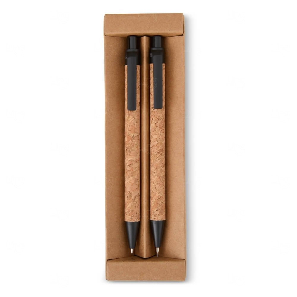 Kit Ecológico Caneta e Lapiseira de Cortiça Personalizado Preto